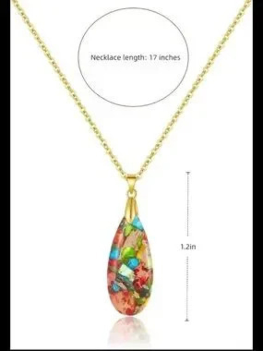 Anthropologie Gold-Chain Multicolor Mosaic Teardrop Necklace